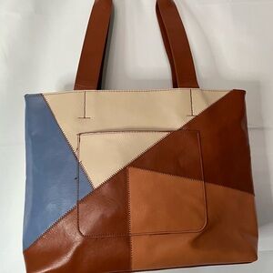 Universal Thread Geometric Tote in Blue, Cream, and Brown